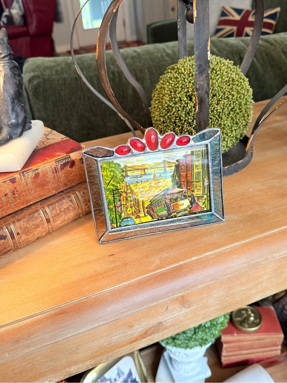 Vintage Stained Glass Picture Frame – Red Accents, Silver Metal Border - Picture 6 of 12